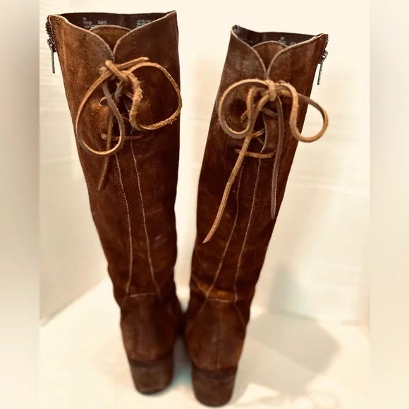 Born Felicia Riding Boots Leather Brown Suede Distressed Tall Western Lace Up 9M - Picture 3 of 6